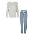 By Louise By Louise Dames Winter Pyjama Set Lang Badstof Wit/Blauw Gestreept