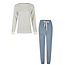 By Louise By Louise Dames Winter Pyjama Set Lang Badstof Wit/Blauw Gestreept