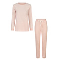 By Louise By Louise Dames Winter Pyjama Set Lang Badstof Roze Gestreept