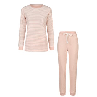By Louise Dames Winter Pyjama Set Lang Badstof Roze Gestreept