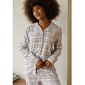 By Louise By Louise Ladies Pajama Set Flannel Long With Button Closure Blue/White Checkered