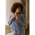 By Louise By Louise Dames Pyjama Set Flanel Lang Met Knoopsluiting Blauw Gestipt