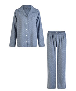 By Louise Dames Pyjama Set Flanel Lang Met Knoopsluiting Blauw Gestipt