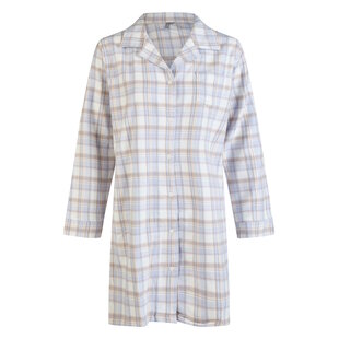 By Louise Ladies Pyjama Nightshirt Flannel With Buttons Blue/White Checkered