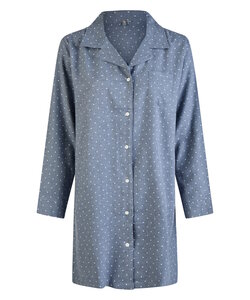 By Louise Dames Pyjama Nachthemd Flanel Met Knoopjes Blauw Gestipt