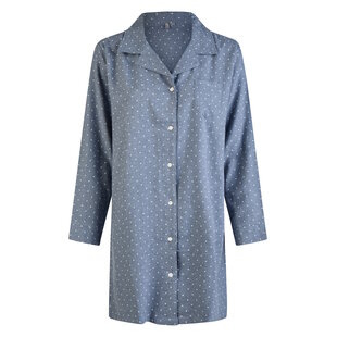 By Louise Dames Pyjama Nachthemd Flanel Met Knoopjes Blauw Gestipt