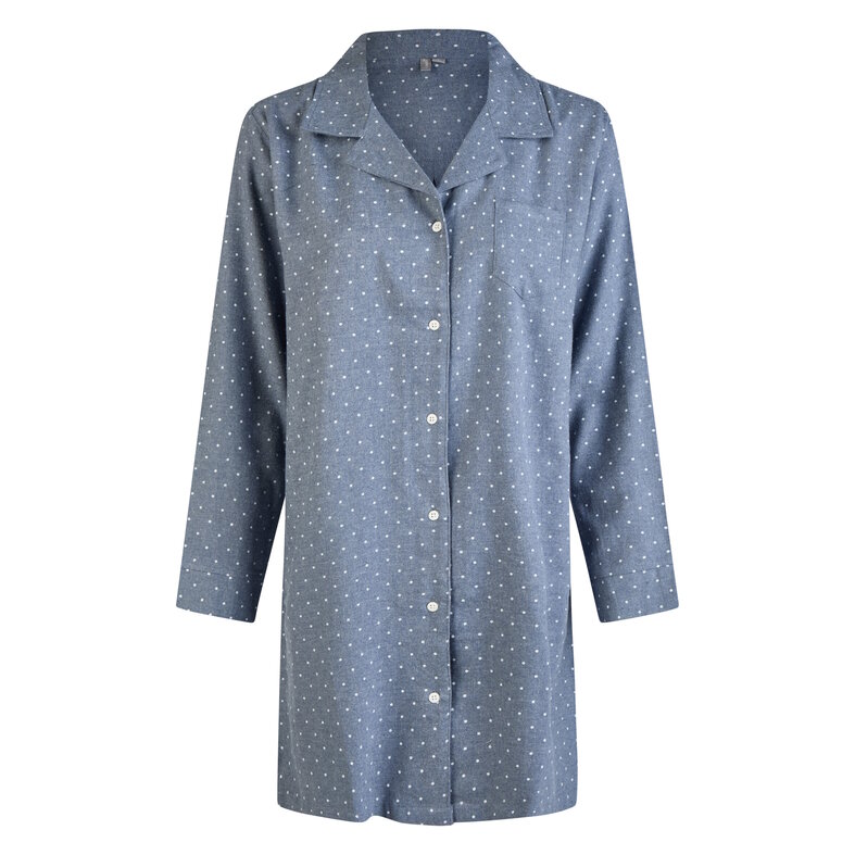 By Louise By Louise Dames Pyjama Nachthemd Flanel Met Knoopjes Blauw Gestipt