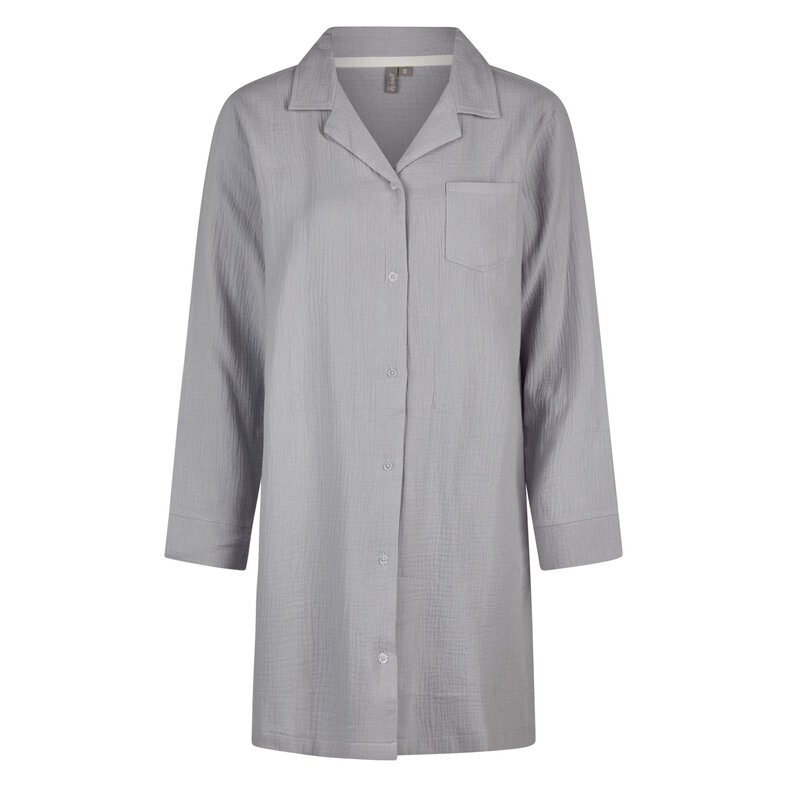 By Louise By Louise Dames Nachthemd Mousseline Met Knoopjes Grijs/Blauw