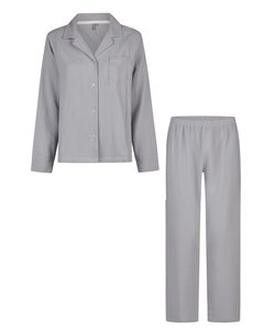 By Louise Ladies Pyjama Set Long Muslin With Buttons Gray/Blue