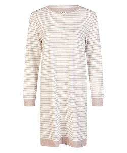 By Louise Ladies Nightshirt Interlock Long Sleeve White/Pink Striped