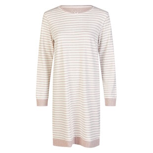 By Louise Ladies Nightshirt Interlock Long Sleeve White/Pink Striped