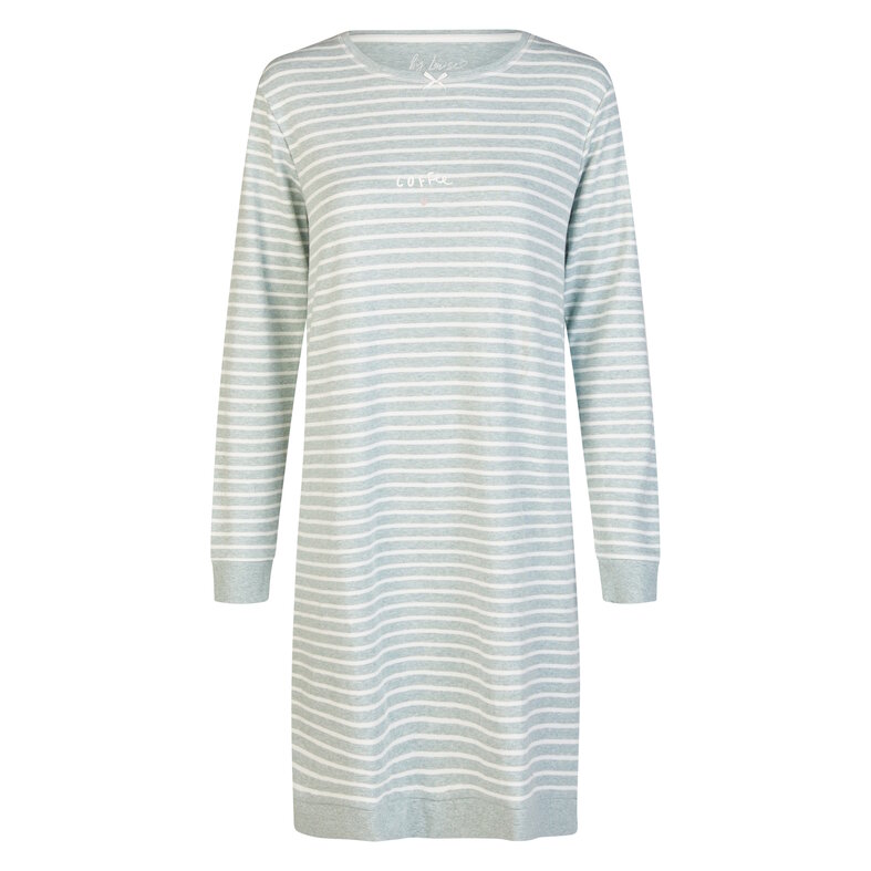 By Louise By Louise Ladies Nightshirt Interlock Long Sleeve Green/White Striped