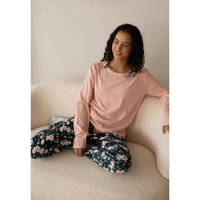By Louise By Louise Dames Pyjama Set Lang Roze Gebloemd
