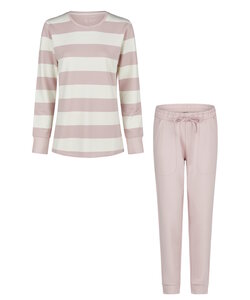 By Louise Ladies Lounge Pajama Set Long Sweat Fabric Pink/White Striped