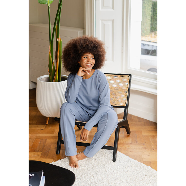 By Louise By Louise Women's House Suit Pants + Sweater Plain Dark Blue