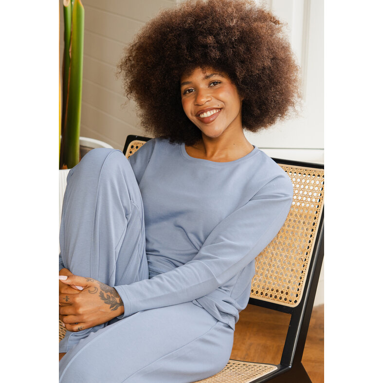 By Louise By Louise Women's House Suit Pants + Sweater Plain Dark Blue