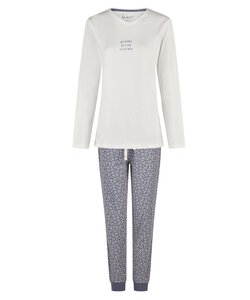 By Louise Dames Pyjama Set Lang V-Hals Off-White/Donkerblauw Gebloemd