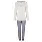 By Louise By Louise Ladies Pyjama Set Long V-Neck Off-White/Dark Blue Floral
