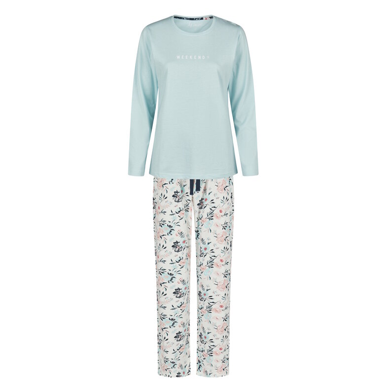 By Louise By Louise Dames Pyjama Set Lang Blauw Gebloemd