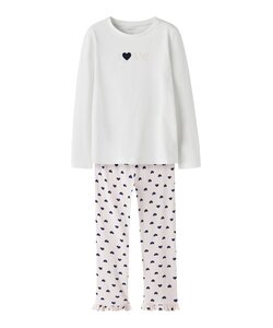 Name It Meisjes Lange Pyjama Set NKFRAGNA Wit/Roze Hartjes Print