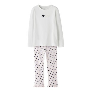 Name It Meisjes Lange Pyjama Set NKFRAGNA Wit/Roze Hartjes Print