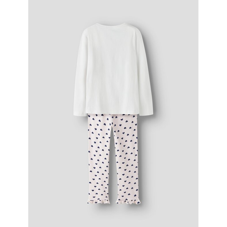 Name It Name It Meisjes Lange Pyjama Set NKFRAGNA Wit/Roze Hartjes Print