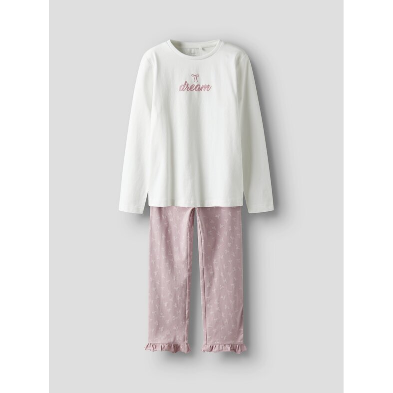Name It Name It Meisjes Lange Pyjama Set NKFRAGNA Wit/Lila Strikjes Print