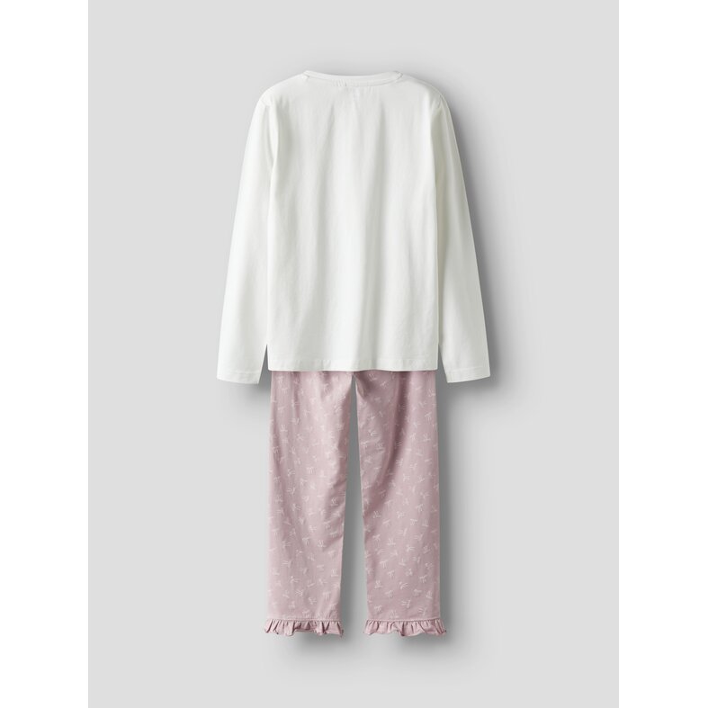 Name It Name It Meisjes Lange Pyjama Set NKFRAGNA Wit/Lila Strikjes Print