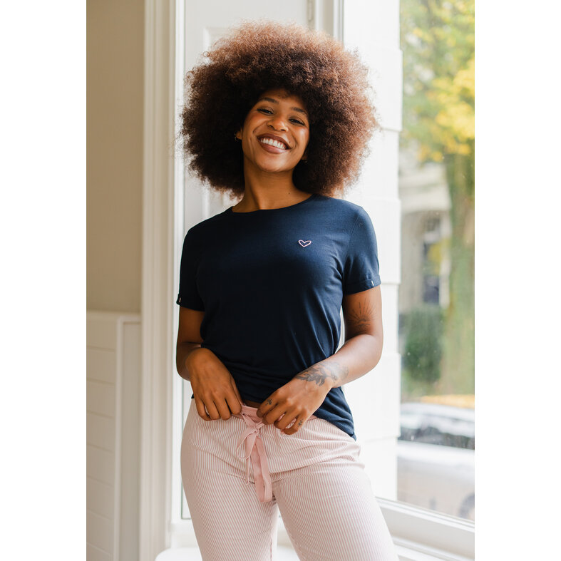 By Louise By Louise Essential Dames Capri Pyjama Driekwart Gestreept Blauw