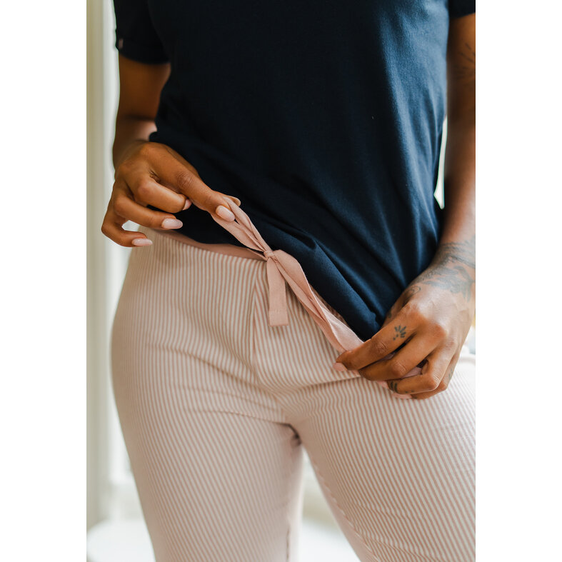 By Louise By Louise Essential Dames Capri Pyjama Driekwart Gestreept Blauw