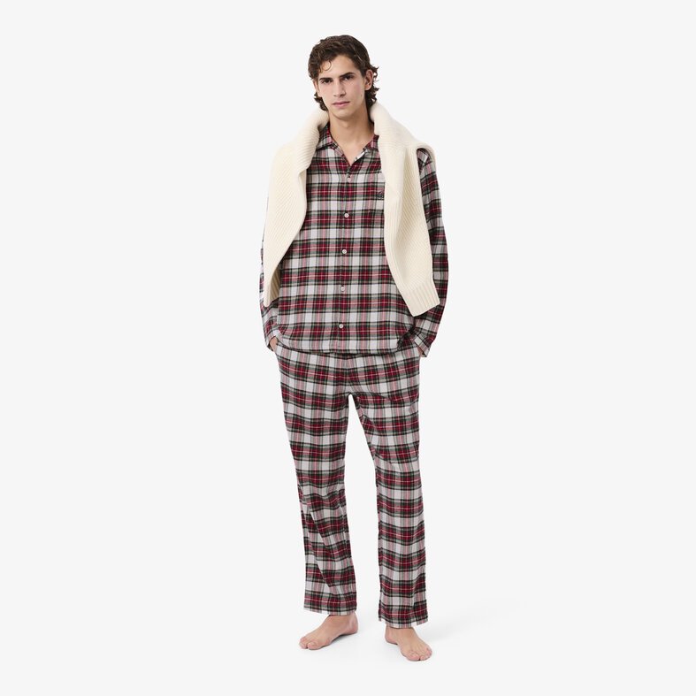 Lacoste Lacoste Men's Long Poplin Pajama Set Flannel Checkered Red