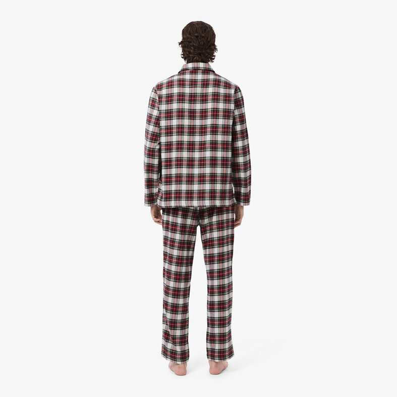 Lacoste Lacoste Men's Long Poplin Pajama Set Flannel Checkered Red