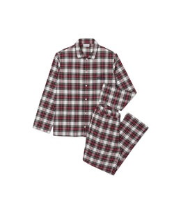 Lacoste Men's Long Poplin Pajama Set Flannel Checkered Red