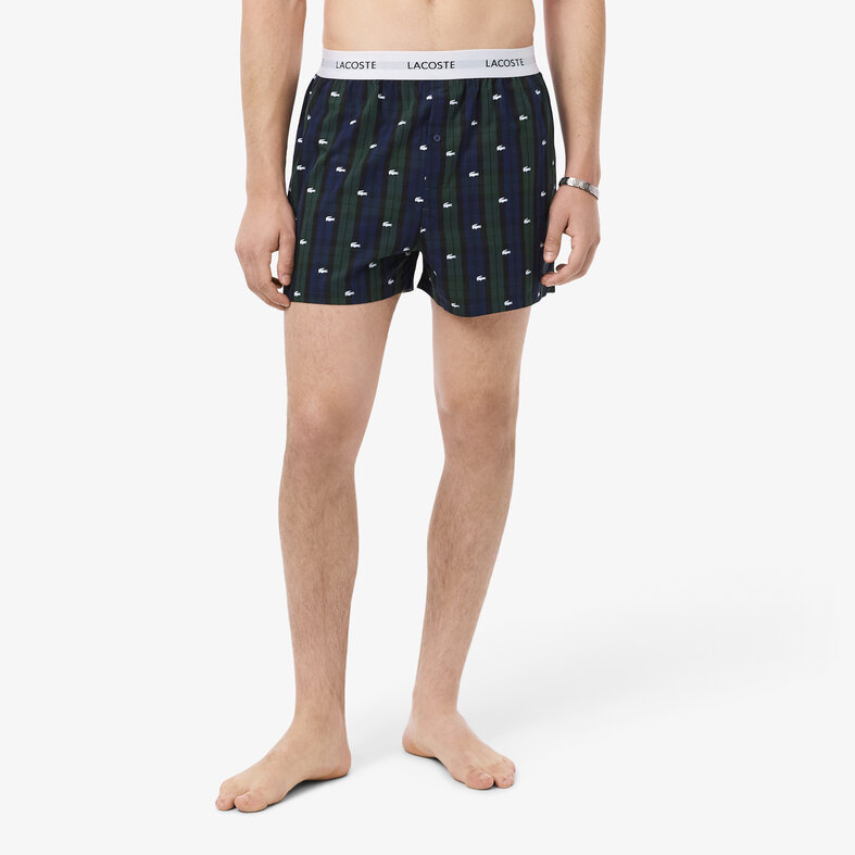 Lacoste Lacoste Heren Wijde Boxershorts Katoen Geruit/Effen 3-Pack Donkergroen/Navy Blauw