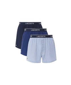 Lacoste Men's Wide Boxer Shorts Cotton Striped/Plain 3-Pack Blue/Navy Blue