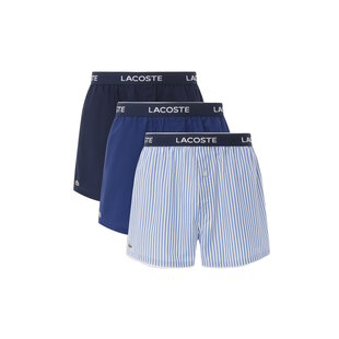 Lacoste Men's Wide Boxer Shorts Cotton Striped/Plain 3-Pack Blue/Navy Blue