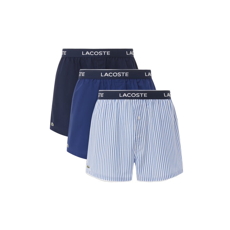 Lacoste Lacoste Men's Wide Boxer Shorts Cotton Striped/Plain 3-Pack Blue/Navy Blue