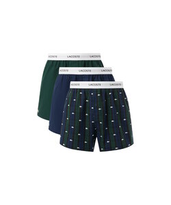 Lacoste Men's Wide Boxer Shorts Cotton Checkered/Plain 3-Pack Dark Green/Navy Blue