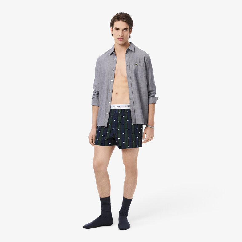 Lacoste Lacoste Heren Wijde Boxershorts Katoen Geruit/Effen 3-Pack Donkergroen/Navy Blauw