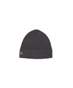 Lacoste Beanie Ribbed Ladies Men's Hat Wool Gray