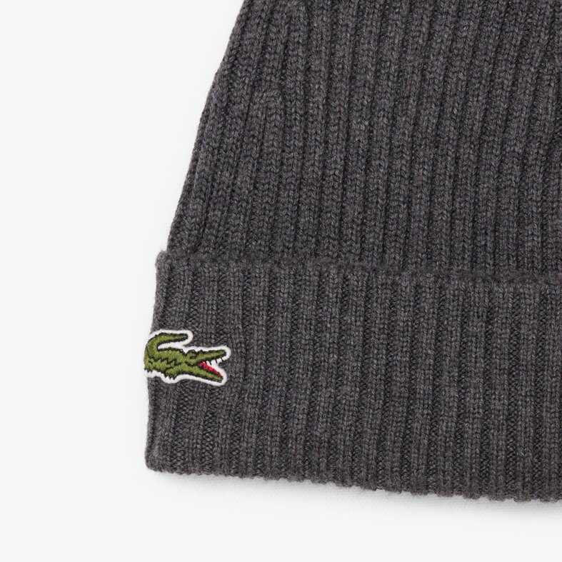 Lacoste Lacoste Beanie Ribbed Ladies Men's Hat Wool Gray