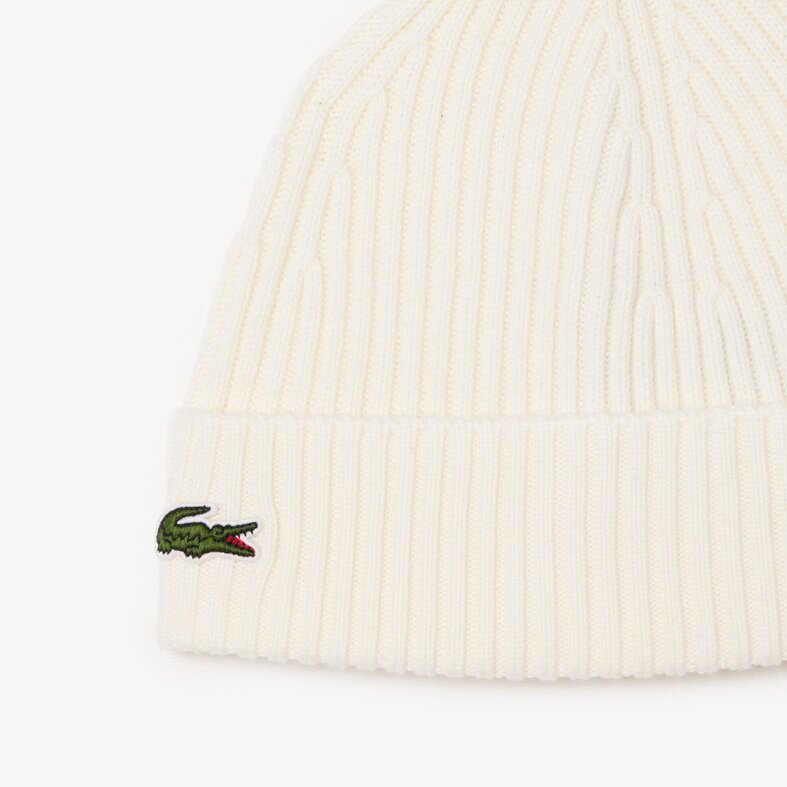 Lacoste Lacoste Beanie Ribbed Ladies Men's Hat Wool White