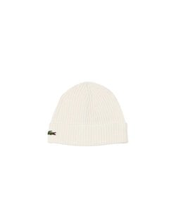 Lacoste Beanie Ribbed Ladies Men's Hat Wool White