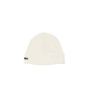 Lacoste Beanie Ribbed Ladies Men's Hat Wool White