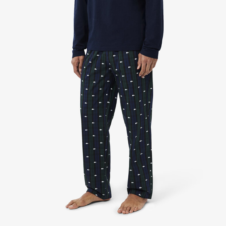 Lacoste Lacoste Men's Long Poplin Pyjama Set Checkered Dark Blue/Dark Green