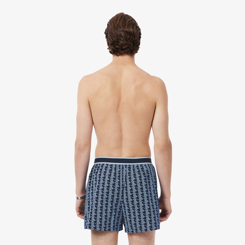 Lacoste Lacoste Heren Wijde Boxershorts Katoen Monogramprint/Effen 3-Pack Navy Blauw/Lichtblauw