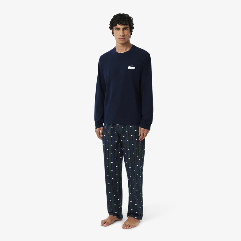 Lacoste Lacoste Men's Long Poplin Pyjama Set Checkered Dark Blue/Dark Green