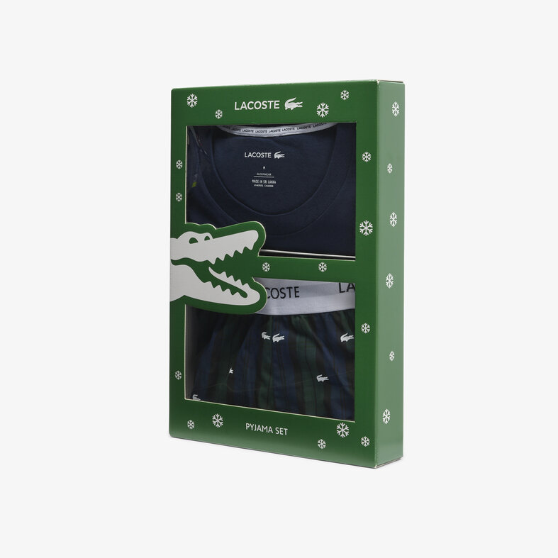 Lacoste Lacoste Heren Lange Popeline Pyjama Set Geruit  Donkerblauw/Donkergroen