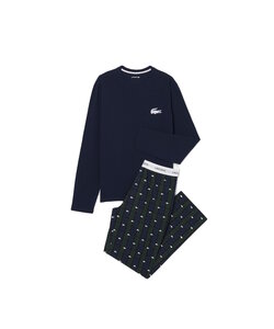 Lacoste Men's Long Poplin Pyjama Set Checkered Dark Blue/Dark Green