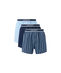 Lacoste Heren Wijde Boxershorts Katoen Monogramprint/Effen 3-Pack Navy Blauw/Lichtblauw